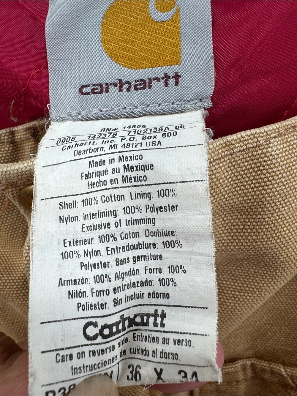 VTG CARHARTT QUILT LINED OVERALLS 36x34 ZIP side INSULATED BIB BROWN double knee
